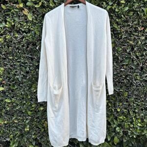 Theory Cardigan Sweater Womens M Ivory 100% Cashmere Shawl Luxury Glam Designer